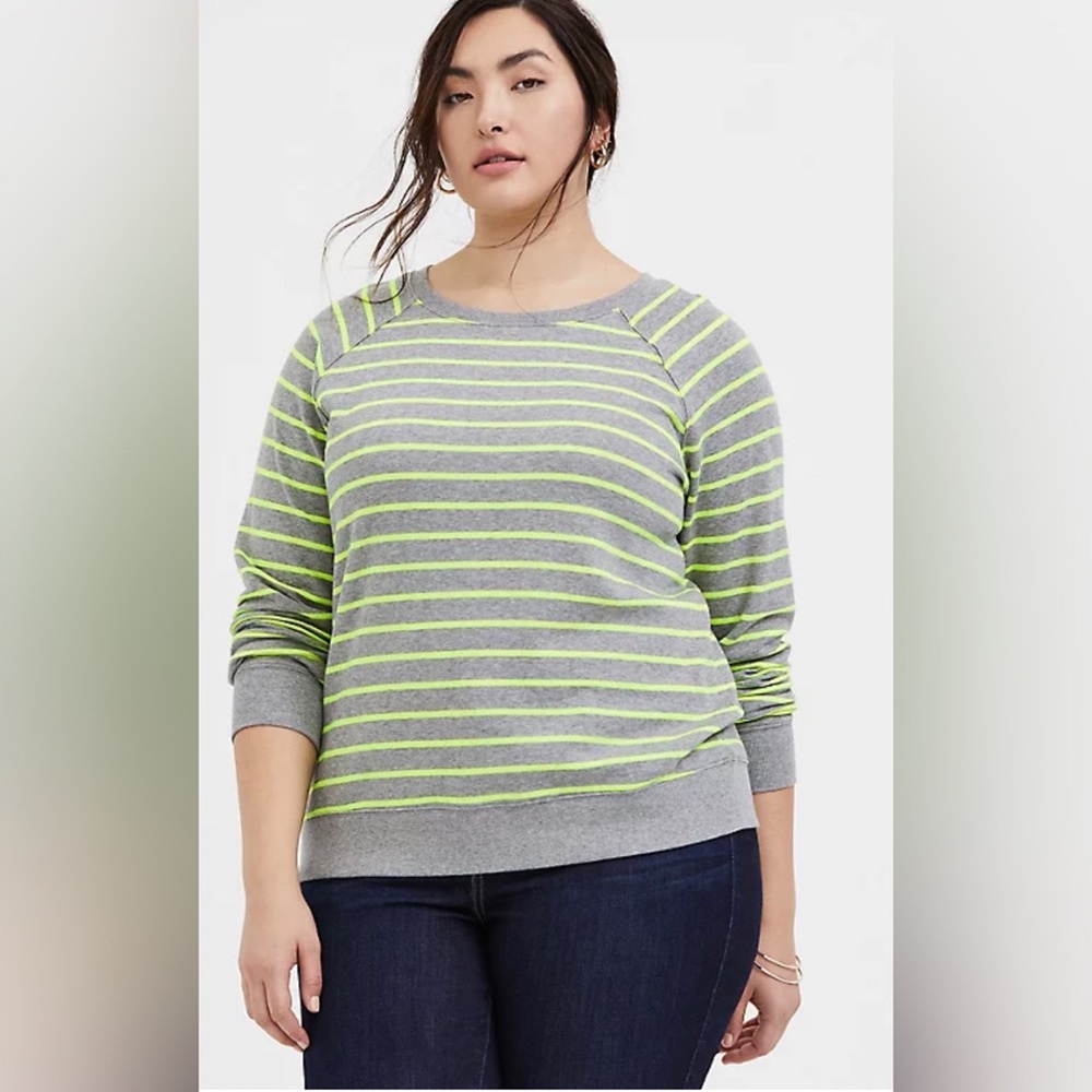 Grey & Neon Yellow Stripe Fleece Raglan Sweatshirt